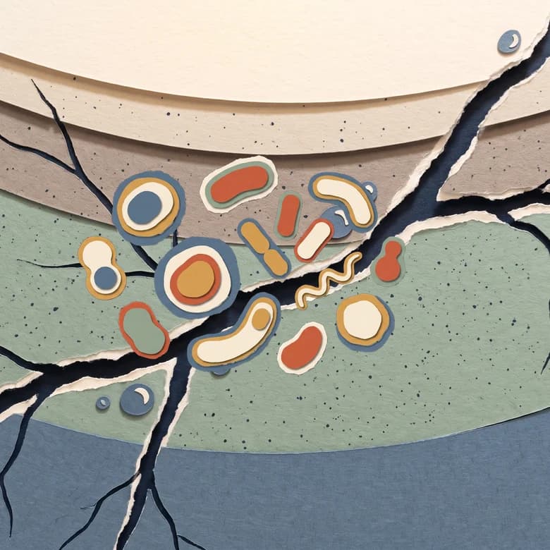 Cut-paper portrait of Microbes inside rock
