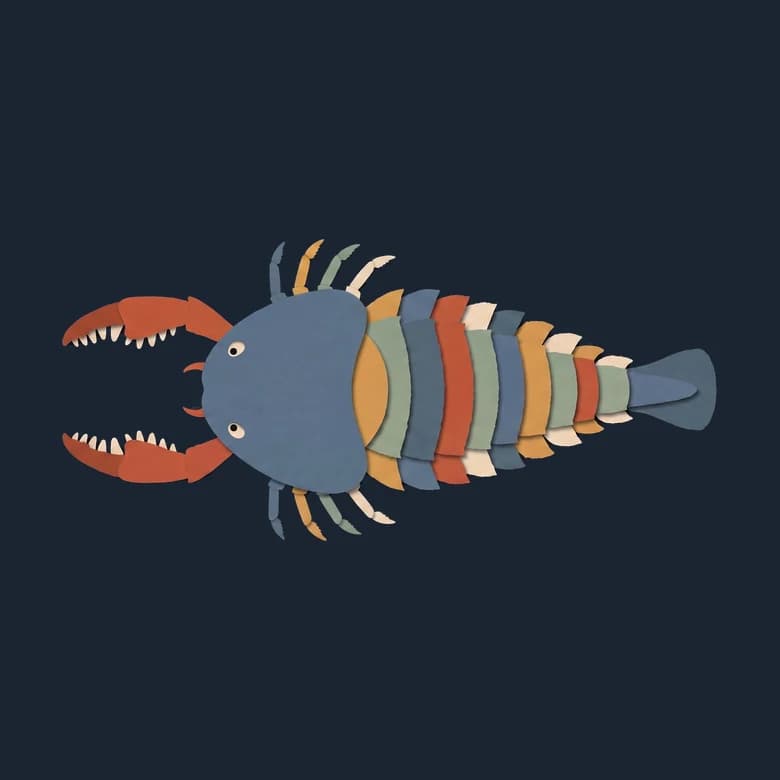 Cut-paper Acutiramus seen from above, a heavy sea scorpion with toothed claws