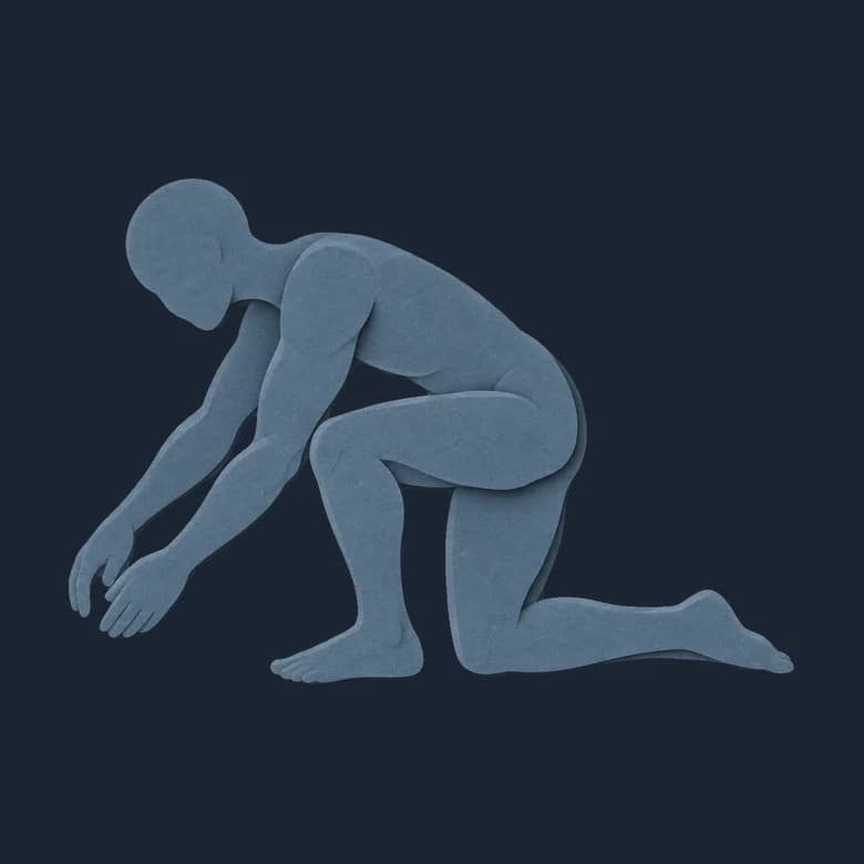 Cut-paper faceless figure crouched over a rock