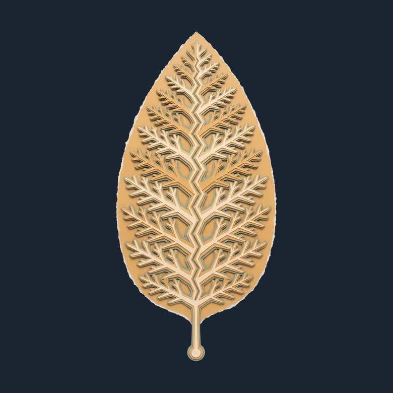 Cut-paper Charnia, an upright leaf-shaped frond with zigzag branches