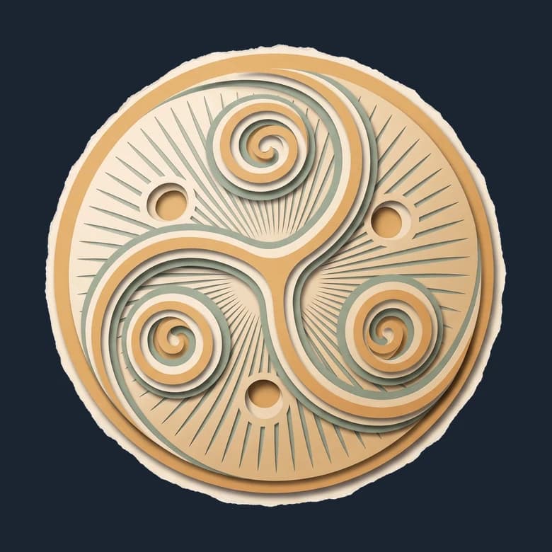 Cut-paper Tribrachidium, a round dome with three curled arms